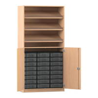 Flexeo® Schrank, 3 Schrägablagen, 24 kleine Boxen, 2 Halbtüren