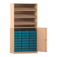 Flexeo® Schrank, 3 Schrägablagen, 24 kleine Boxen, 2 Halbtüren