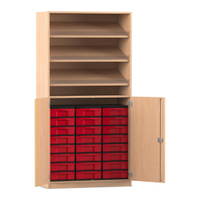 Flexeo® Schrank, 3 Schrägablagen, 24 kleine Boxen, 2 Halbtüren