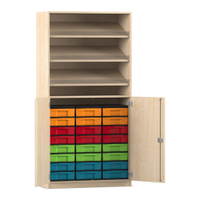 Flexeo® Schrank, 3 Schrägablagen, 24 kleine Boxen, 2 Halbtüren