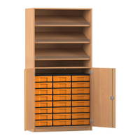 Flexeo® Schrank, 3 Schrägablagen, 24 kleine Boxen, 2 Halbtüren