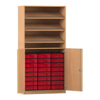Flexeo® Schrank, 3 Schrägablagen, 24 kleine Boxen, 2 Halbtüren