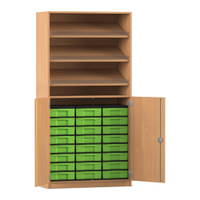 Flexeo® Schrank, 3 Schrägablagen, 24 kleine Boxen, 2 Halbtüren