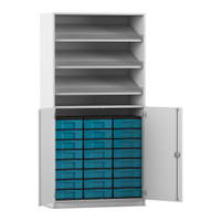 Flexeo® Schrank, 3 Schrägablagen, 24 kleine Boxen, 2 Halbtüren