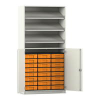 Flexeo® Schrank, 3 Schrägablagen, 24 kleine Boxen, 2 Halbtüren