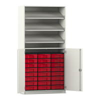 Flexeo® Schrank, 3 Schrägablagen, 24 kleine Boxen, 2 Halbtüren