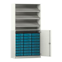 Flexeo® Schrank, 3 Schrägablagen, 24 kleine Boxen, 2 Halbtüren