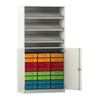 Flexeo® Schrank, 3 Schrägablagen, 24 kleine Boxen, 2 Halbtüren