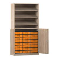 Flexeo® Schrank, 3 Schrägablagen, 24 kleine Boxen, 2 Halbtüren
