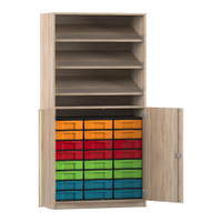 Flexeo® Schrank, 3 Schrägablagen, 24 kleine Boxen, 2 Halbtüren