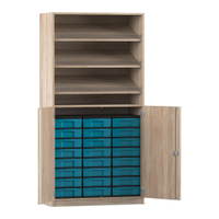 Flexeo® Schrank, 3 Schrägablagen, 24 kleine Boxen, 2 Halbtüren