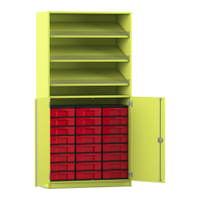 Flexeo® Schrank, 3 Schrägablagen, 24 kleine Boxen, 2 Halbtüren