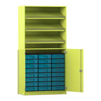 Flexeo® Schrank, 3 Schrägablagen, 24 kleine Boxen, 2 Halbtüren