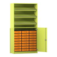 Flexeo® Schrank, 3 Schrägablagen, 24 kleine Boxen, 2 Halbtüren