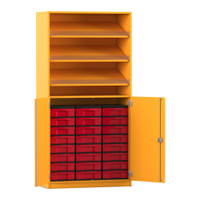 Flexeo® Schrank, 3 Schrägablagen, 24 kleine Boxen, 2 Halbtüren