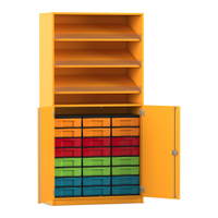 Flexeo® Schrank, 3 Schrägablagen, 24 kleine Boxen, 2 Halbtüren