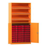 Flexeo® Schrank, 3 Schrägablagen, 24 kleine Boxen, 2 Halbtüren