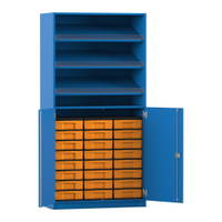Flexeo® Schrank, 3 Schrägablagen, 24 kleine Boxen, 2 Halbtüren
