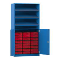Flexeo® Schrank, 3 Schrägablagen, 24 kleine Boxen, 2 Halbtüren