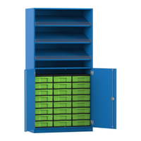 Flexeo® Schrank, 3 Schrägablagen, 24 kleine Boxen, 2 Halbtüren