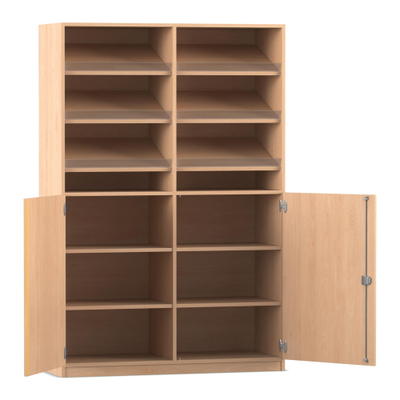 Flexeo® Schrank, 6 Schrägablagen, 8 Fächer, Mittelwand, 2 Halbtüren