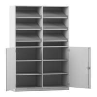 Flexeo® Schrank, 6 Schrägablagen, 8 Fächer, Mittelwand, 2 Halbtüren