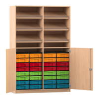 Flexeo® Schrank, 6 Schrägablagen, 32 kleine Boxen, 2 Halbtüren