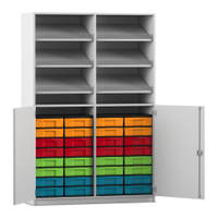Flexeo® Schrank, 6 Schrägablagen, 32 kleine Boxen, 2 Halbtüren