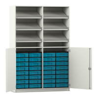 Flexeo® Schrank, 6 Schrägablagen, 32 kleine Boxen, 2 Halbtüren