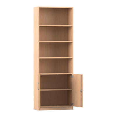 Flexeo® Kombi-Schrank, unten Drehtüren, oben 4 Fächer = 6 Ordnerhöhen