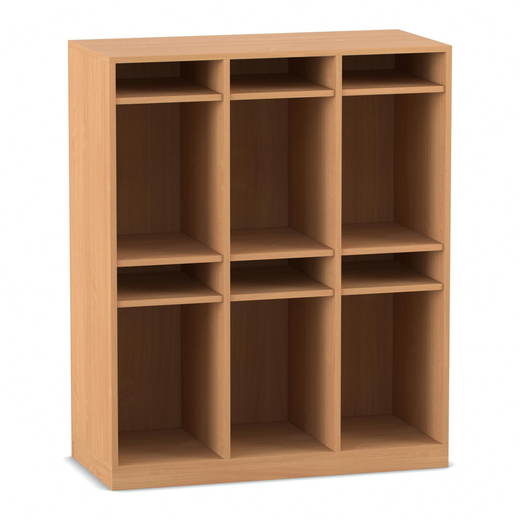 808175v0010_p01_1000 Flexeo® Schulranzenregal PRO, 3 Reihen, 9 Fachböden, für 6 Schulranzen