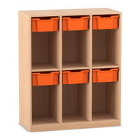 Flexeo® Schulranzenregal PRO, 3 Reihen, 6 Boxen Gr. M, für 6 Schulranzen
