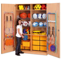 Flexeo® Sportschrank, Gerätehaken, 4 Gitterkörbe, 12 große Boxen - 809037 h