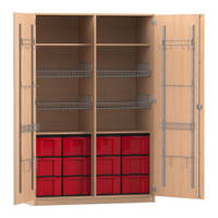 Flexeo® Sportschrank, Gerätehaken, 4 Gitterkörbe, 12 große Boxen