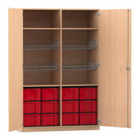 Flexeo® Sportschrank, 4 Gitterkörbe, 12 große Boxen