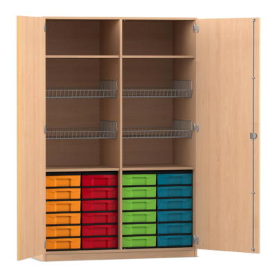 Flexeo® Sportschrank, 4 Gitterkörbe, 24 kleinen Boxen