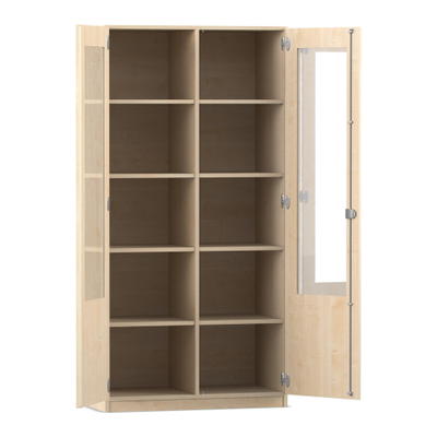 Flexeo® Schrank, 10 Fächer, 2 verglaste Drehtüren, Mittelwand, Breite 94,4 cm
