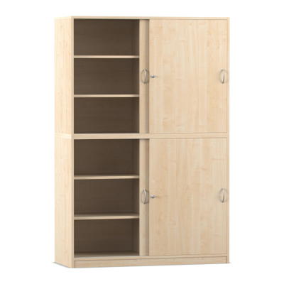 Flexeo® Schiebetürenschrank, 12 Fächer, Mittelwand, 4 Türen, Breite: 126,4 cm
