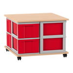 Flexeo® Fahrbares Containersystem mit Ablage, 8 große Boxen