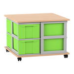 Flexeo® Fahrbares Containersystem mit Ablage, 8 große Boxen