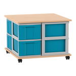 Flexeo® Fahrbares Containersystem mit Ablage, 8 große Boxen