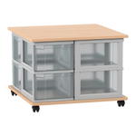 Flexeo® Fahrbares Containersystem mit Ablage, 8 große Boxen