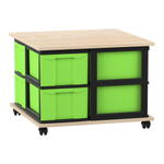 Flexeo® Fahrbares Containersystem mit Ablage, 8 große Boxen