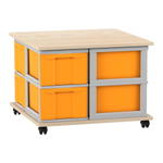 Flexeo® Fahrbares Containersystem mit Ablage, 8 große Boxen