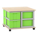 Flexeo® Fahrbares Containersystem mit Ablage, 8 große Boxen