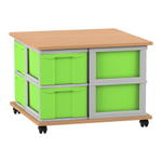Flexeo® Fahrbares Containersystem mit Ablage, 8 große Boxen
