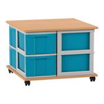 Flexeo® Fahrbares Containersystem mit Ablage, 8 große Boxen