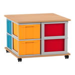 Flexeo® Fahrbares Containersystem mit Ablage, 8 große Boxen