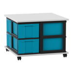 Flexeo® Fahrbares Containersystem mit Ablage, 8 große Boxen