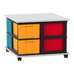 Flexeo® Fahrbares Containersystem mit Ablage, 8 große Boxen